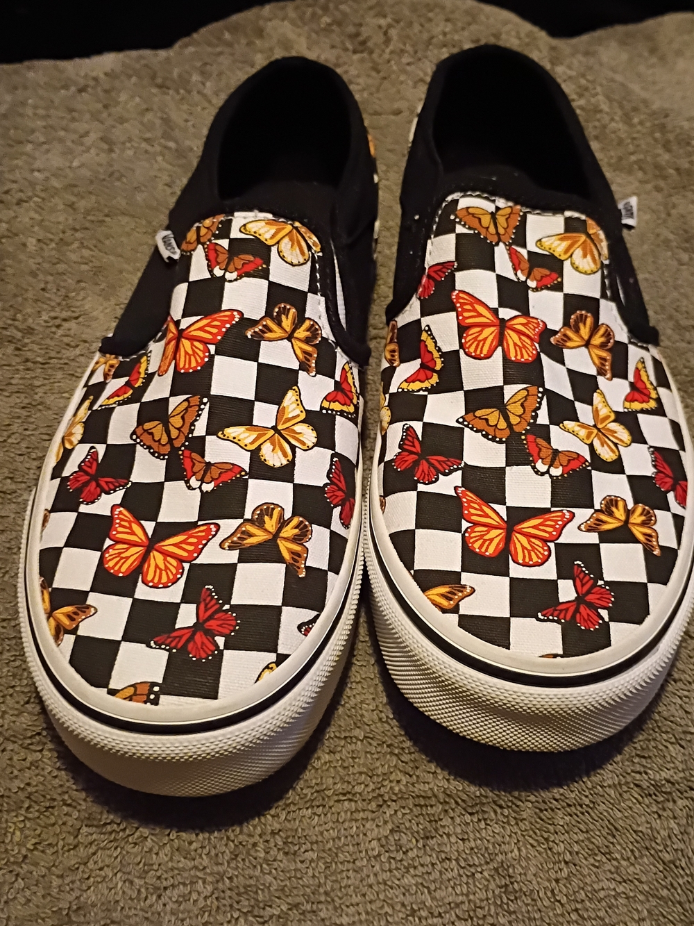 VANS Butterfly Checkered Slip-on Women’s 8 Black Orange White Skate Shoes